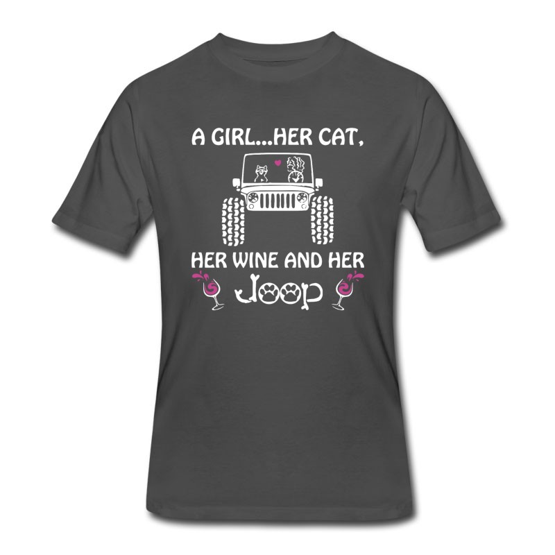 Men's A Girl Her Cat Her Wine And Her Jeep T-Shirt