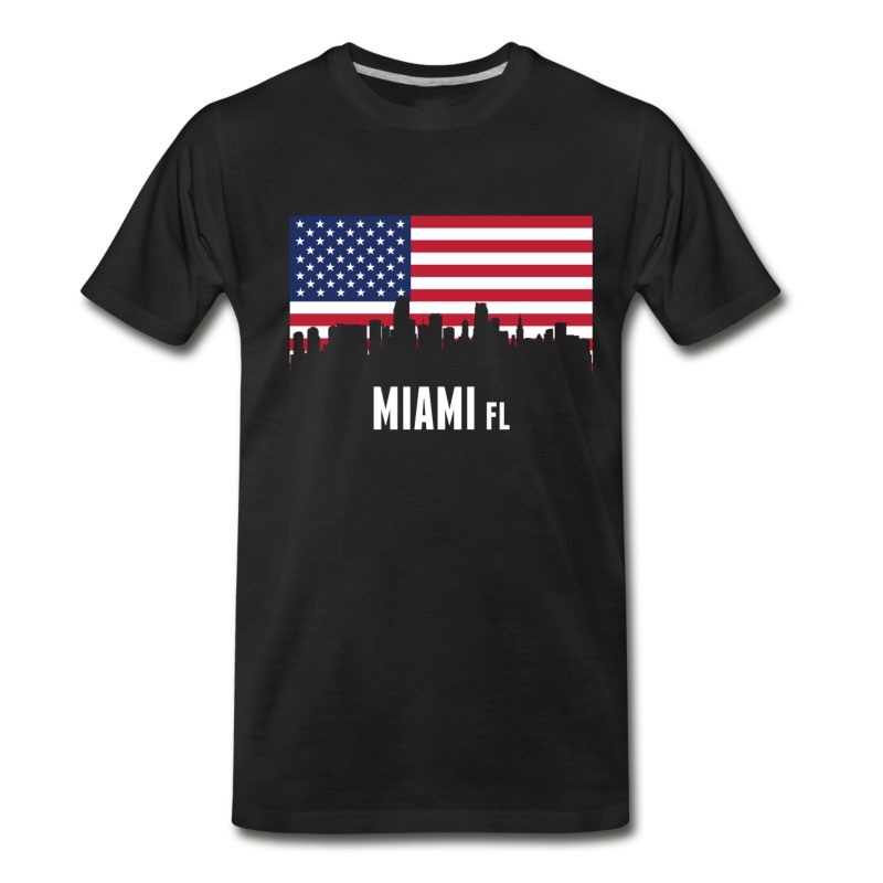 Men's American Flag Miami Skyline T-Shirt