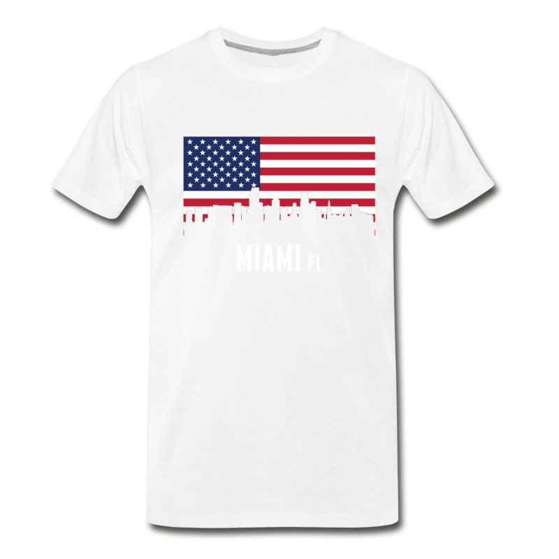 Men's American Flag Miami Skyline T-Shirt