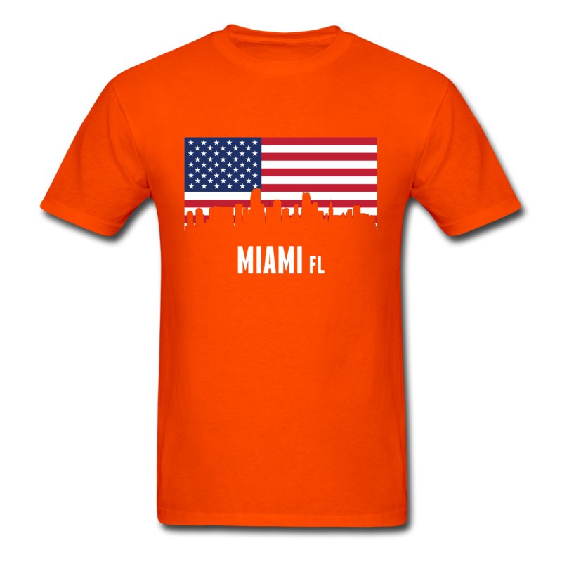 Men's American Flag Miami Skyline T-Shirt