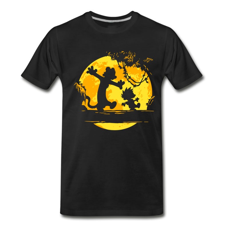 Men's Calvin And Hobbes On Moon T-Shirt