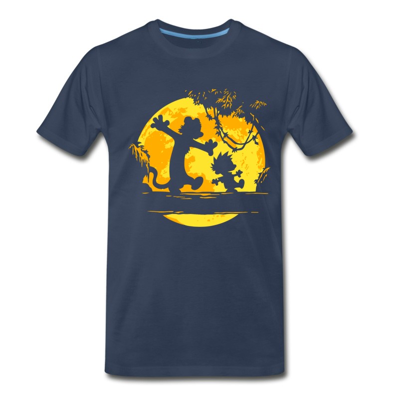 Men's Calvin And Hobbes On Moon T-Shirt