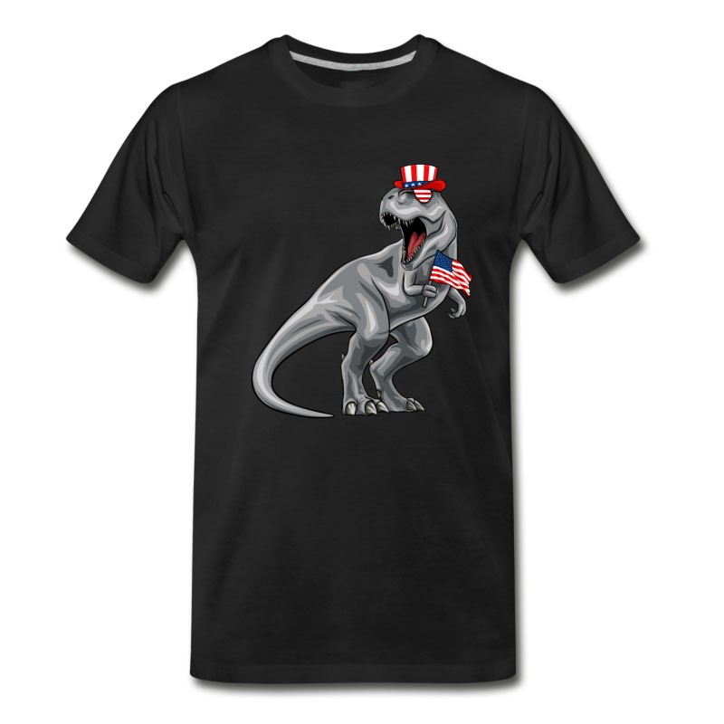 Men's Dinosaur 4th Of July American Flag T-Shirt