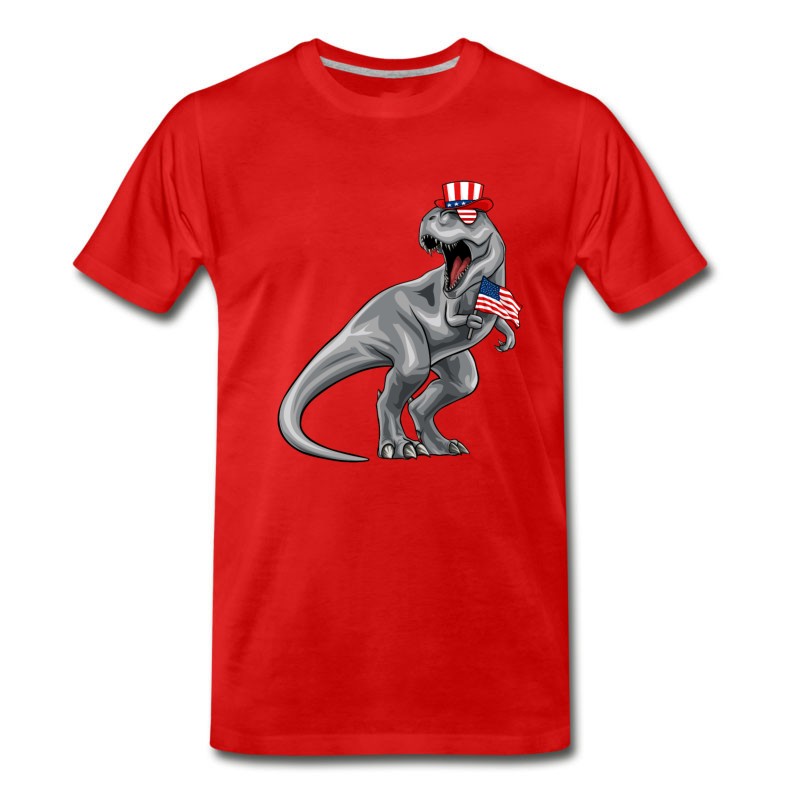 Men's Dinosaur 4th Of July American Flag T-Shirt