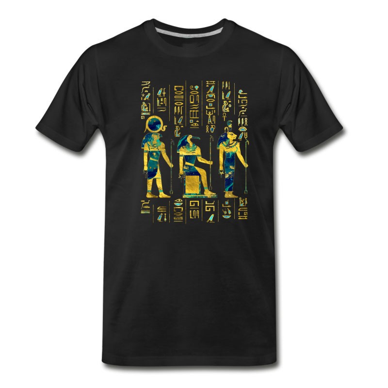 Men's Egyptian Deities On Hieroglyphics Gold And Marble T-Shirt