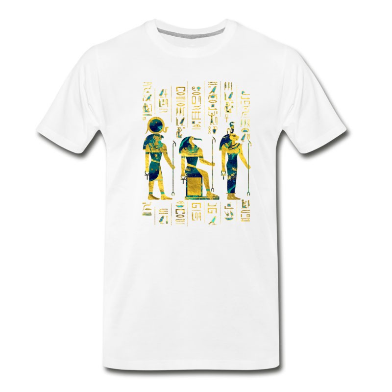 Men's Egyptian Deities On Hieroglyphics Gold And Marble T-Shirt