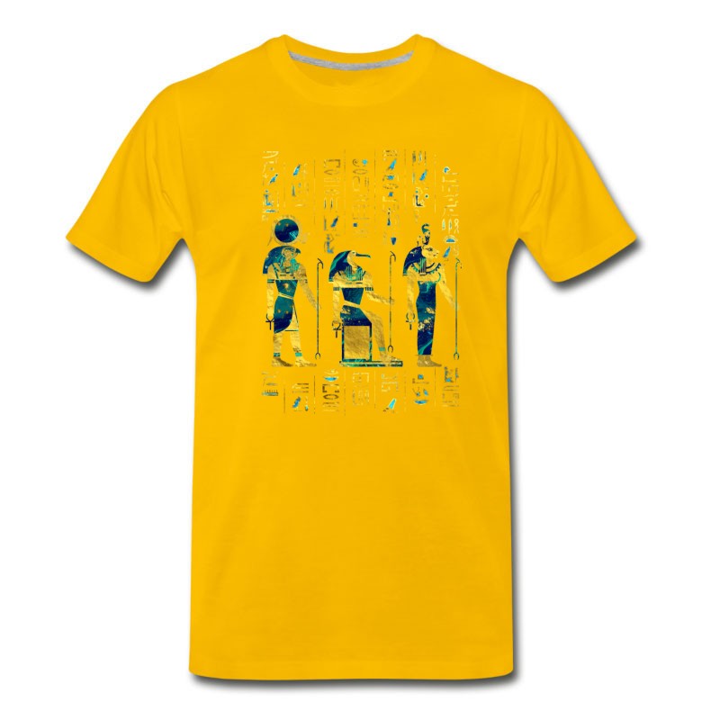 Men's Egyptian Deities On Hieroglyphics Gold And Marble T-Shirt