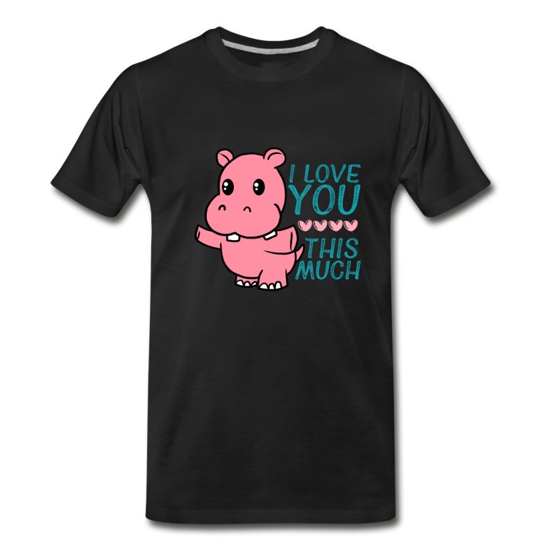 Men's I Love You This Much Cute Hippo Hug Valentine T-Shirt