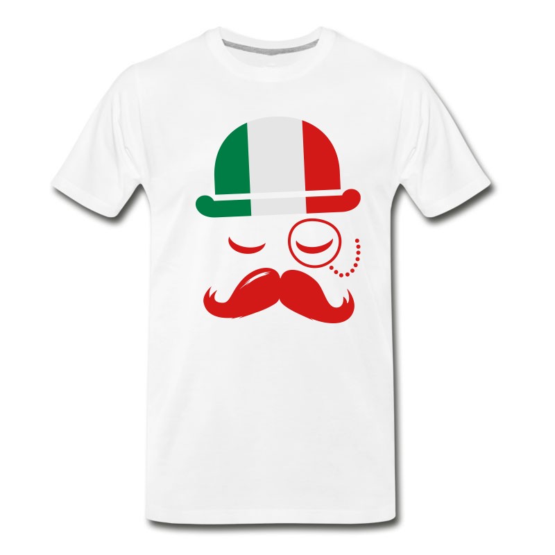 Men's Italian Nation Fashionable Vintage Iconic Gentleman With Flag And Moustache Olympics Sports Italy Country T-Shirt