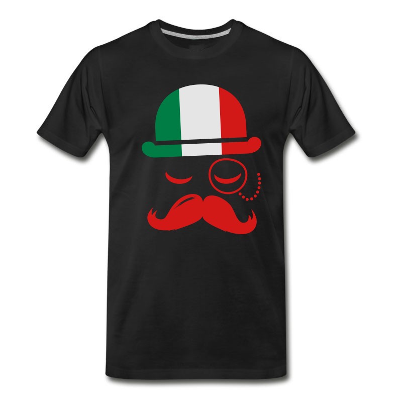 Men's Italian Nation Fashionable Vintage Iconic Gentleman With Flag And Moustache Olympics Sports Italy Country T-Shirt