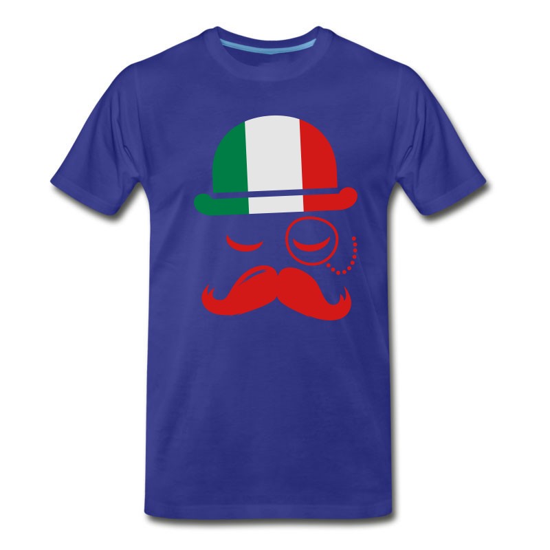 Men's Italian Nation Fashionable Vintage Iconic Gentleman With Flag And Moustache Olympics Sports Italy Country T-Shirt