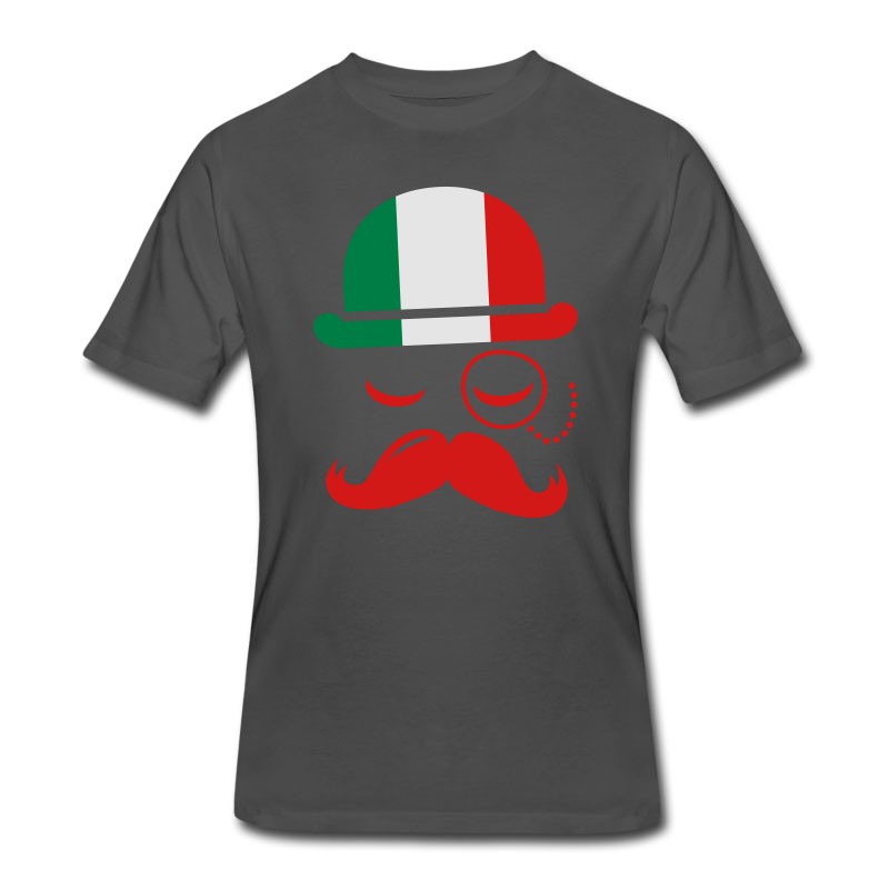 Men's Italian Nation Fashionable Vintage Iconic Gentleman With Flag And Moustache Olympics Sports Italy Country T-Shirt