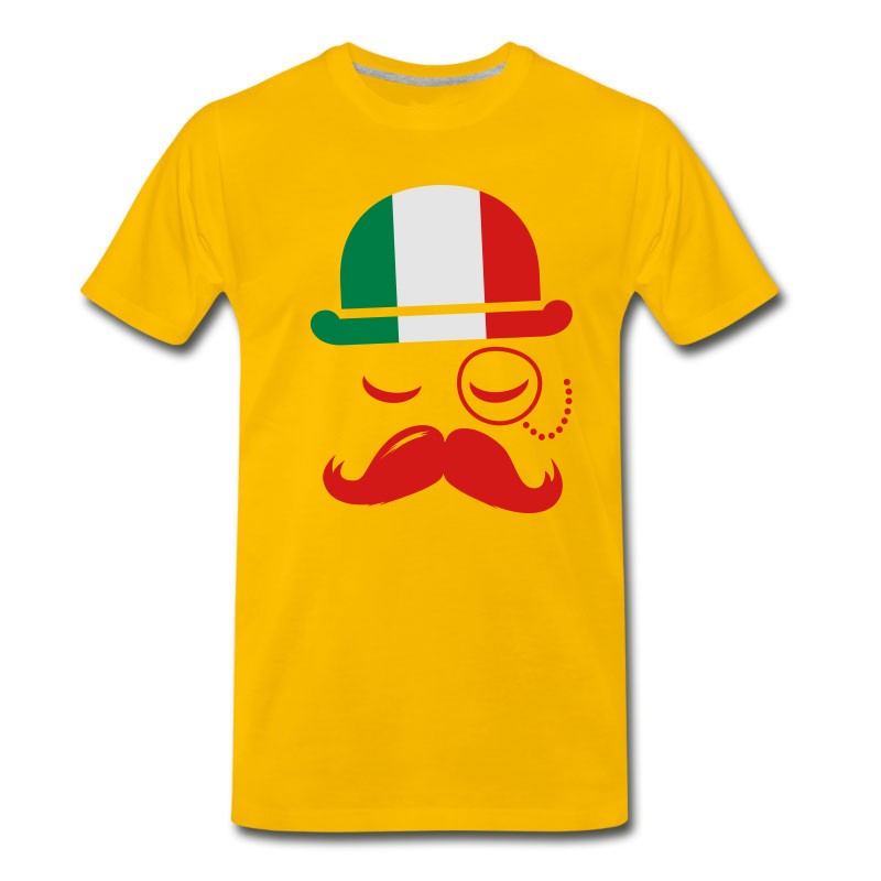 Men's Italian Nation Fashionable Vintage Iconic Gentleman With Flag And Moustache Olympics Sports Italy Country T-Shirt