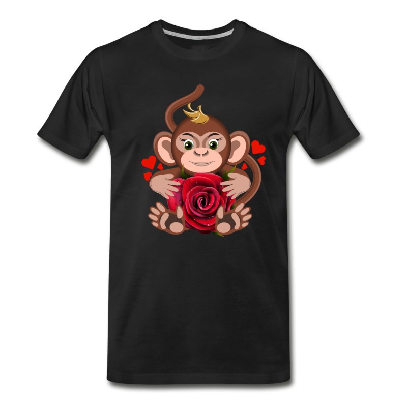 Men's Monkey-Valentine-s-Day-rose-flower-animal-love T-Shirt