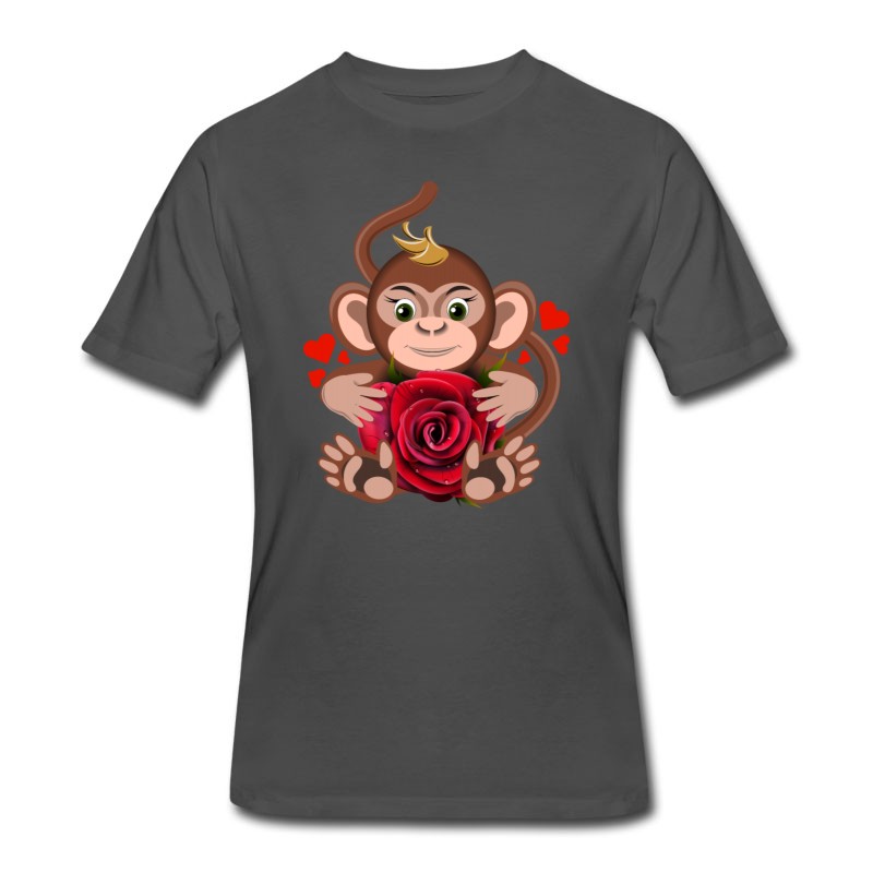 Men's Monkey-Valentine-s-Day-rose-flower-animal-love T-Shirt