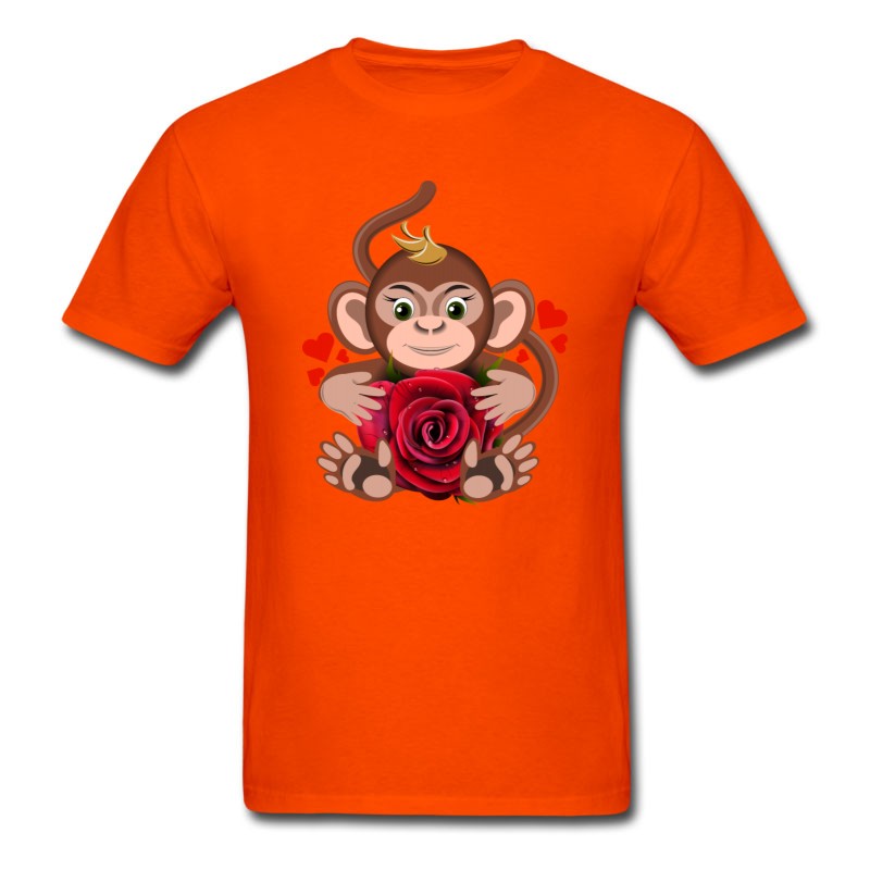 Men's Monkey-Valentine-s-Day-rose-flower-animal-love T-Shirt