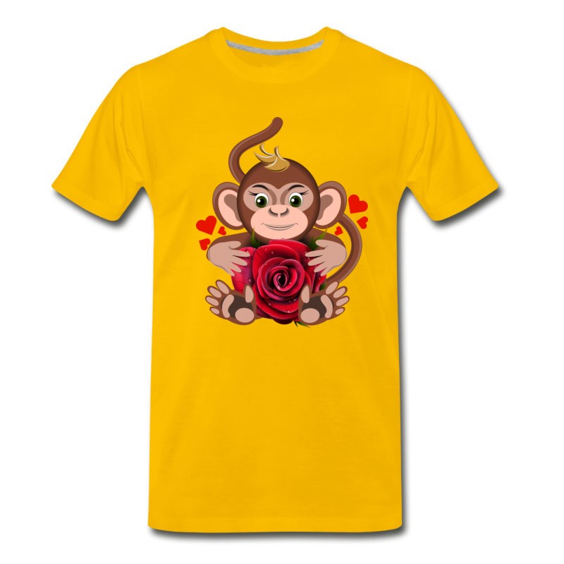 Men's Monkey-Valentine-s-Day-rose-flower-animal-love T-Shirt