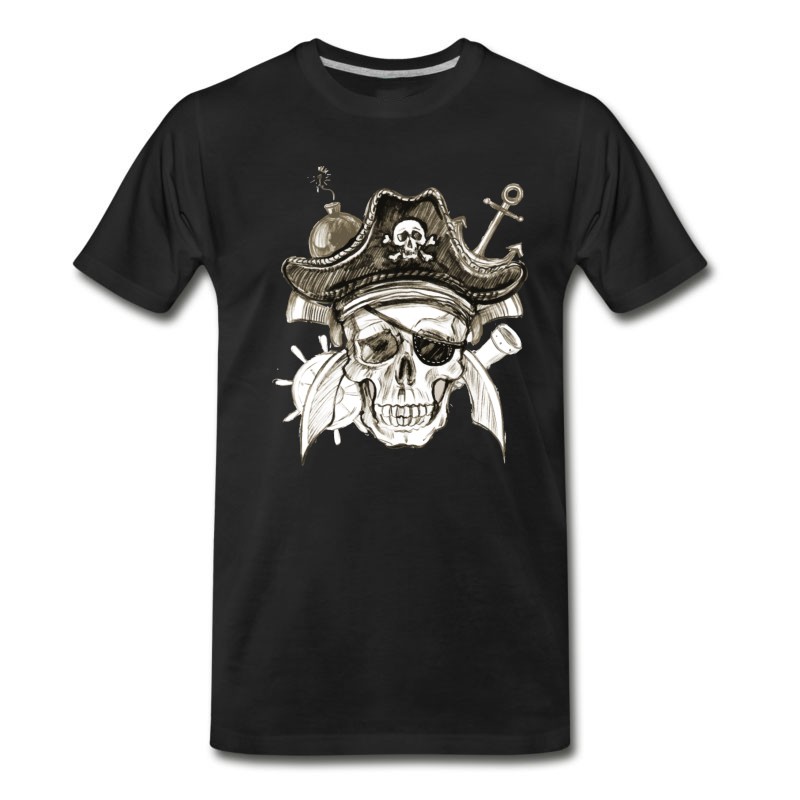 Men's Pirate Skull Sketch In Watercolor T-Shirt