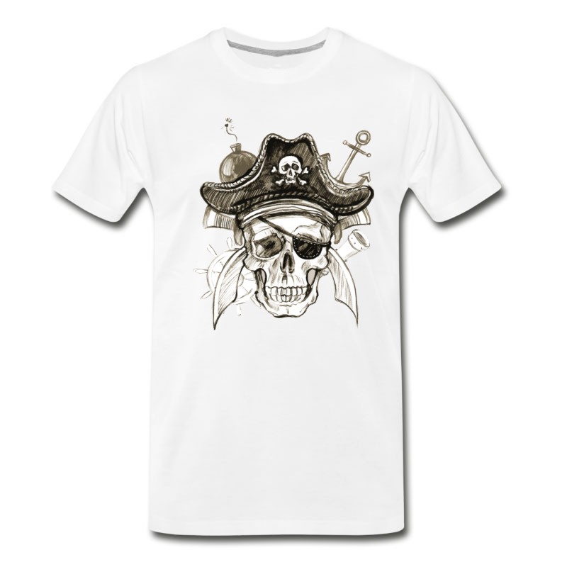 Men's Pirate Skull Sketch In Watercolor T-Shirt