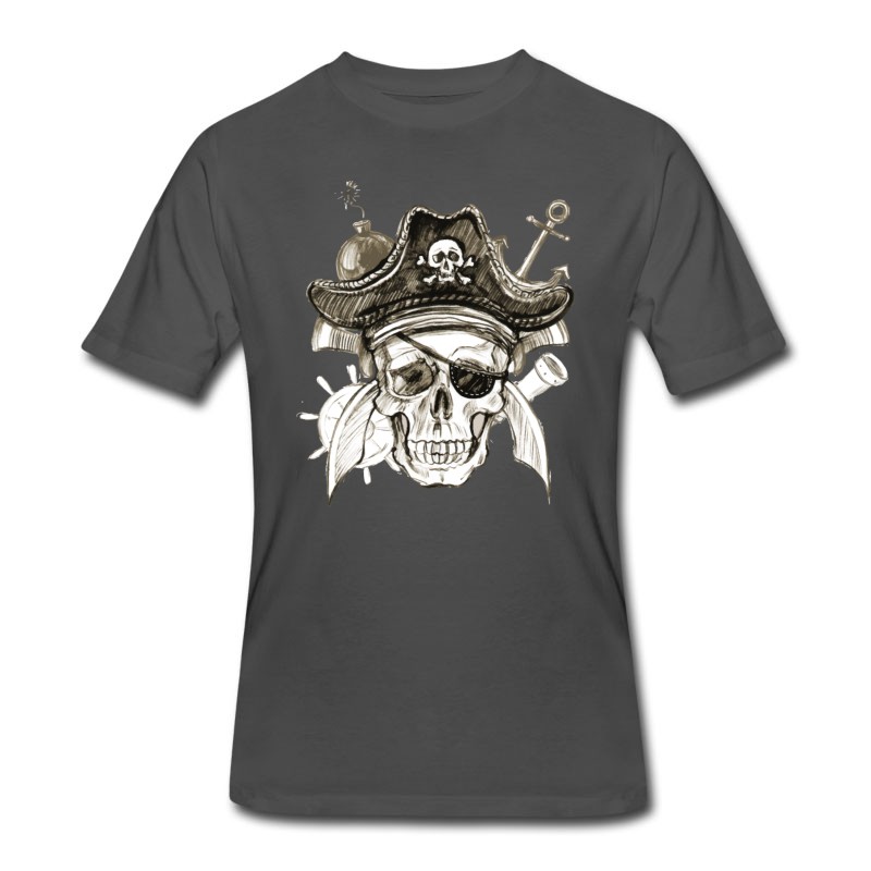 Men's Pirate Skull Sketch In Watercolor T-Shirt