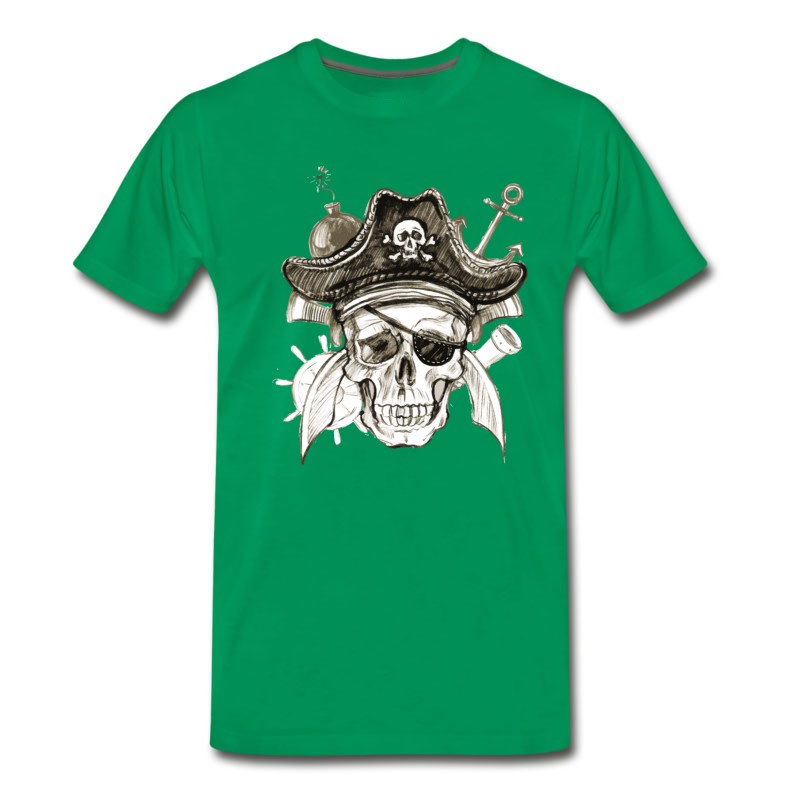 Men's Pirate Skull Sketch In Watercolor T-Shirt