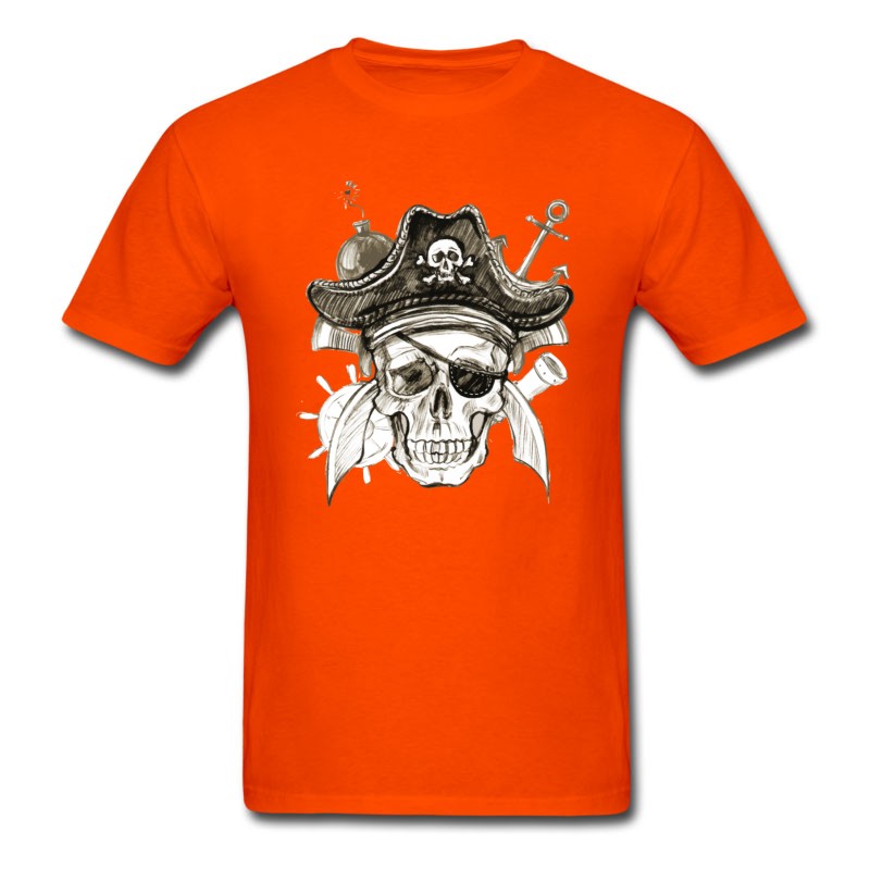 Men's Pirate Skull Sketch In Watercolor T-Shirt