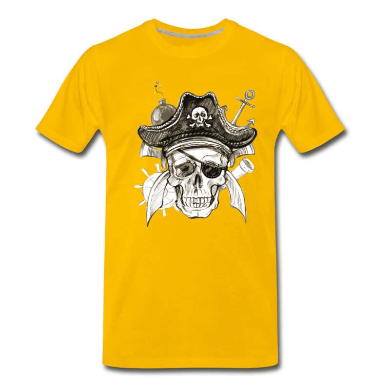 Men's Pirate Skull Sketch In Watercolor T-Shirt