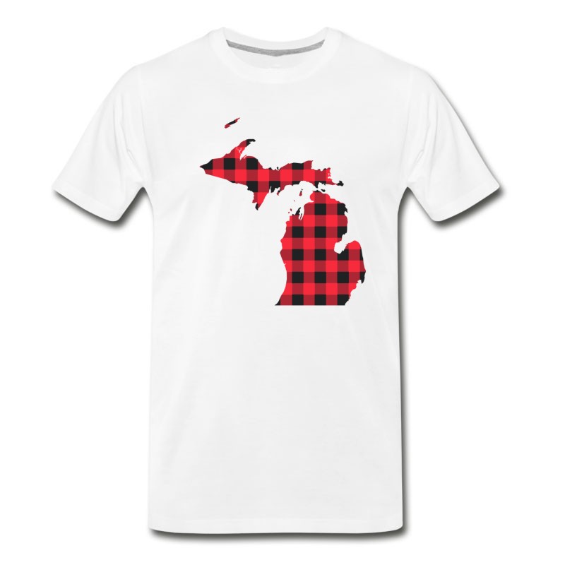 Men's Red And Black Checkered - Michigan Map T-Shirt