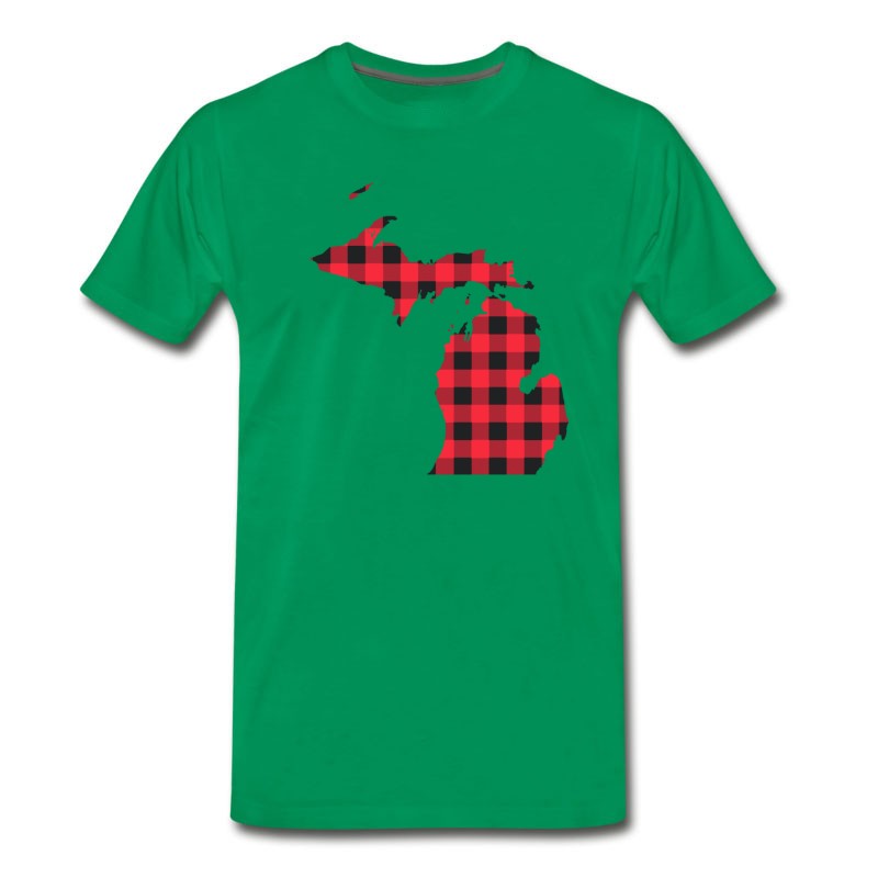 Men's Red And Black Checkered - Michigan Map T-Shirt