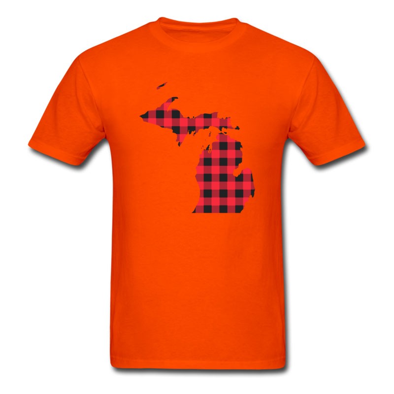 Men's Red And Black Checkered - Michigan Map T-Shirt