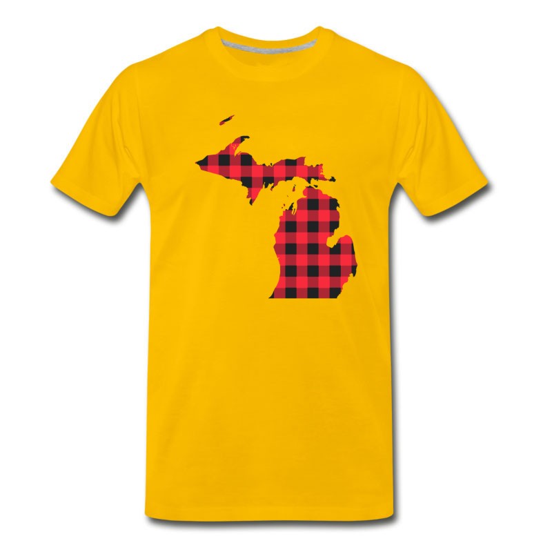 Men's Red And Black Checkered - Michigan Map T-Shirt