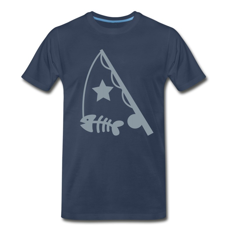 Men's Simple Rod Fish Fishing With Fish Bones T-Shirt