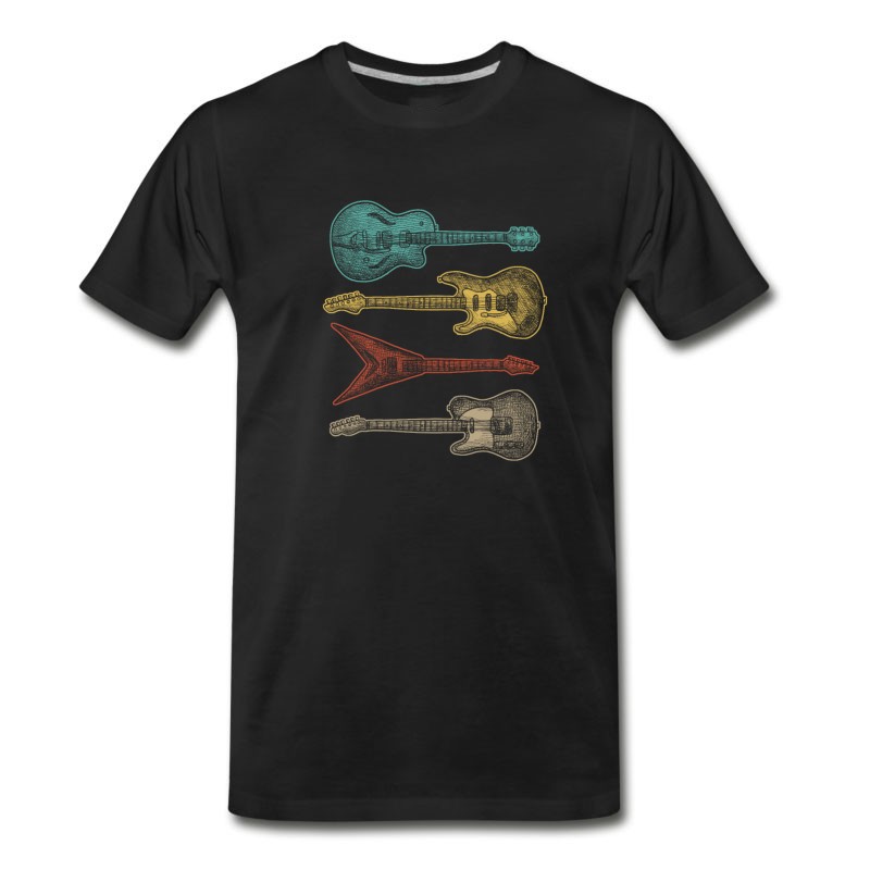 Men's Vintage Electric Guitars Distressed T Shirt T-Shirt