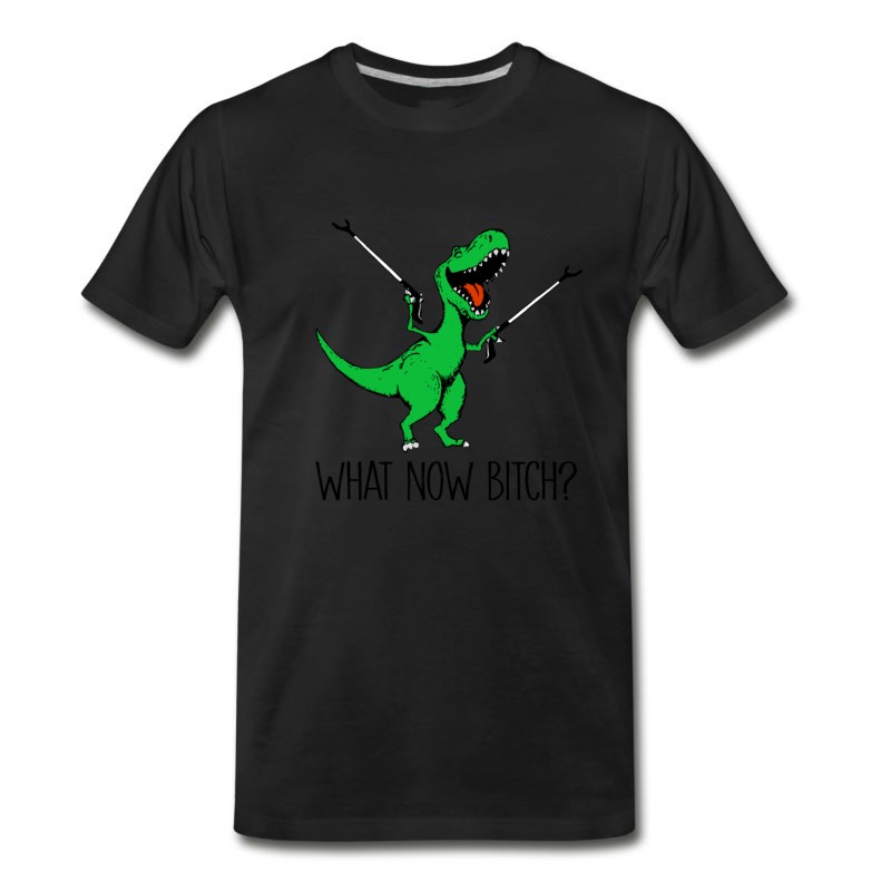 Men's What Now Bitch T-rex Dinosaur Funny Shirt T-Shirt