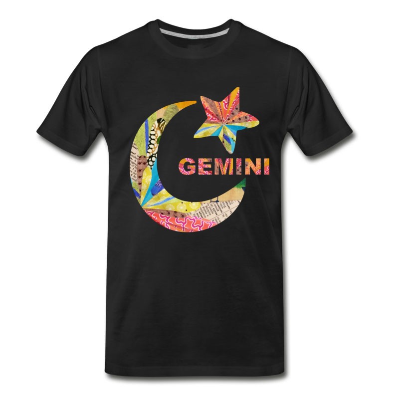 Men's Wordtease GEMINI Moon Star Zodiac Multi T-Shirt