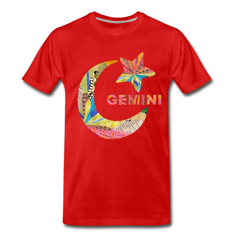 Men's Wordtease GEMINI Moon Star Zodiac Multi T-Shirt